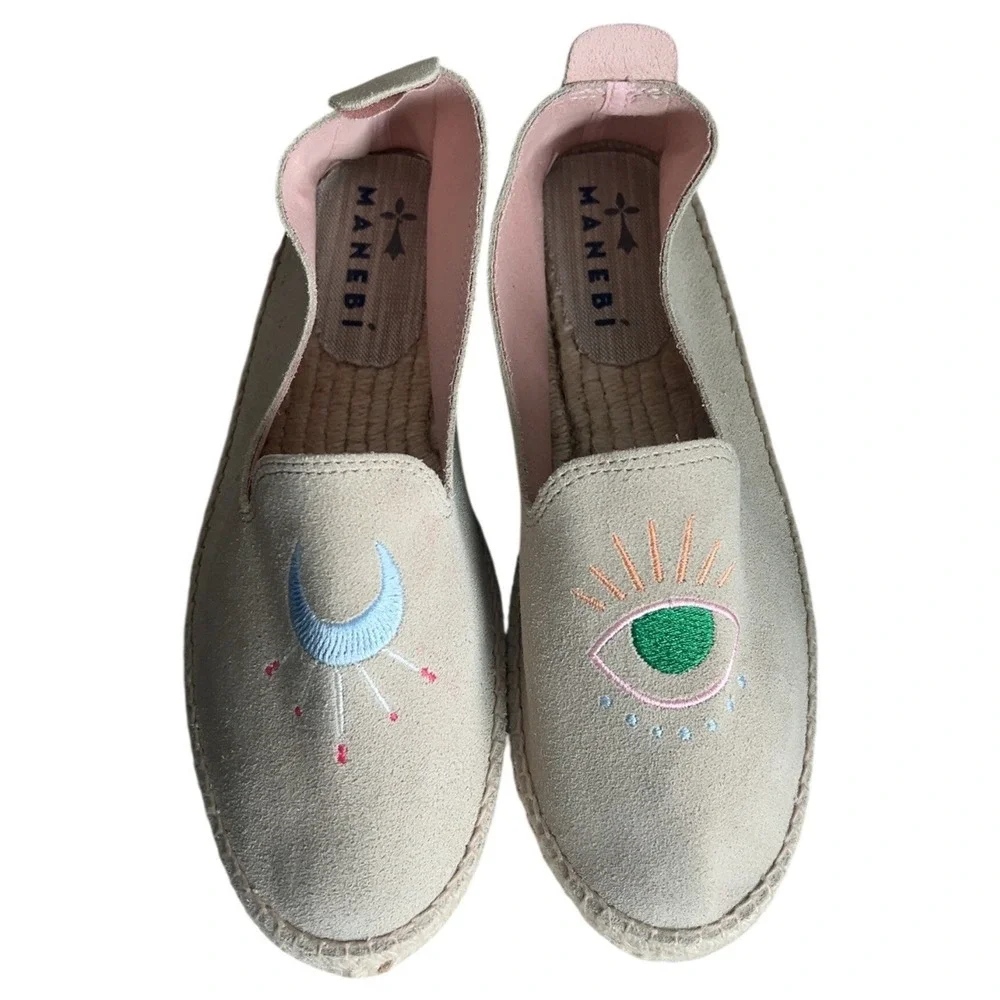 RARE Manebi Suede Espadrilles Evil Eye Design - Pristine condition SZ: 41  US 11